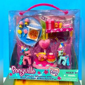 MY LITTLE PONY NWT 2006 PONYVILLE BIRTHDAY AFTERNOON RAINBOW DASH &BUNCHES-O-FUN